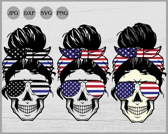 Back The Blue American Flag Skull svg, Police mom skull svg, Police wife svg, Mom life SVG, Patriotic svg, Blue line svg, Police svg,