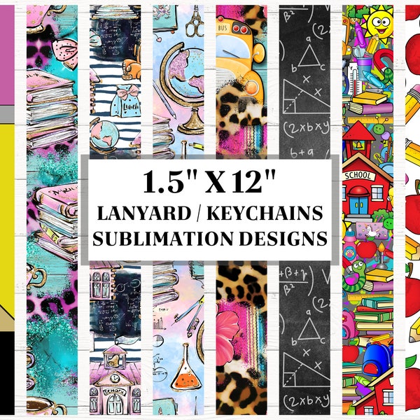 Teacher Lanyard - Key Fob sublimation bundle, Back to school Designs, Key Chain Sublimation png, Lanyard Template, Digital Designs
