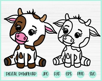 Ko svg, Ko Clipart, Layered Ko svg, Söt ko svg, Ko linjeteckningar, Ko sublimeringsdesigner, tumbler dekal svg-filer, Silhouette cameo