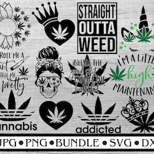 Paquete de svg de hierba, girasol de hierba svg, unicornio de hierba svg, cannibis svg, bandeja rodante svg, vida de mamá de hierba svg, cannabis svg, droga svg