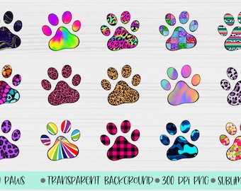 Paw Print sublimation bundle, Paw sublimate, Paw Print clipart, Paw Print png, Animal Paw, Digital Clipart, Scrapbook elements
