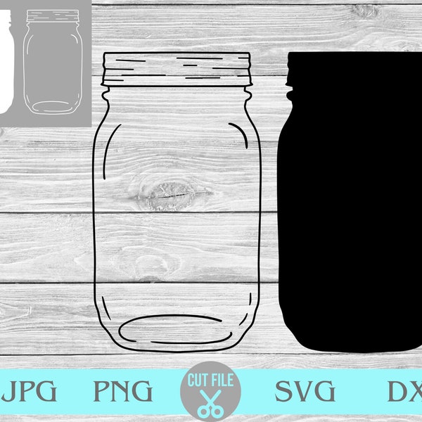 Mason Jar Clip Art, Mason Jar SVG, Printable Mason Jar, Silhouette Mason Jar, Sublimation designs, tumbler decal sv, Silhouette cameo