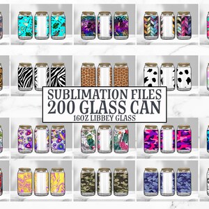 16oz Glass Can Tumbler Sublimation Design Bundle, Glass Can Wrap Png ...