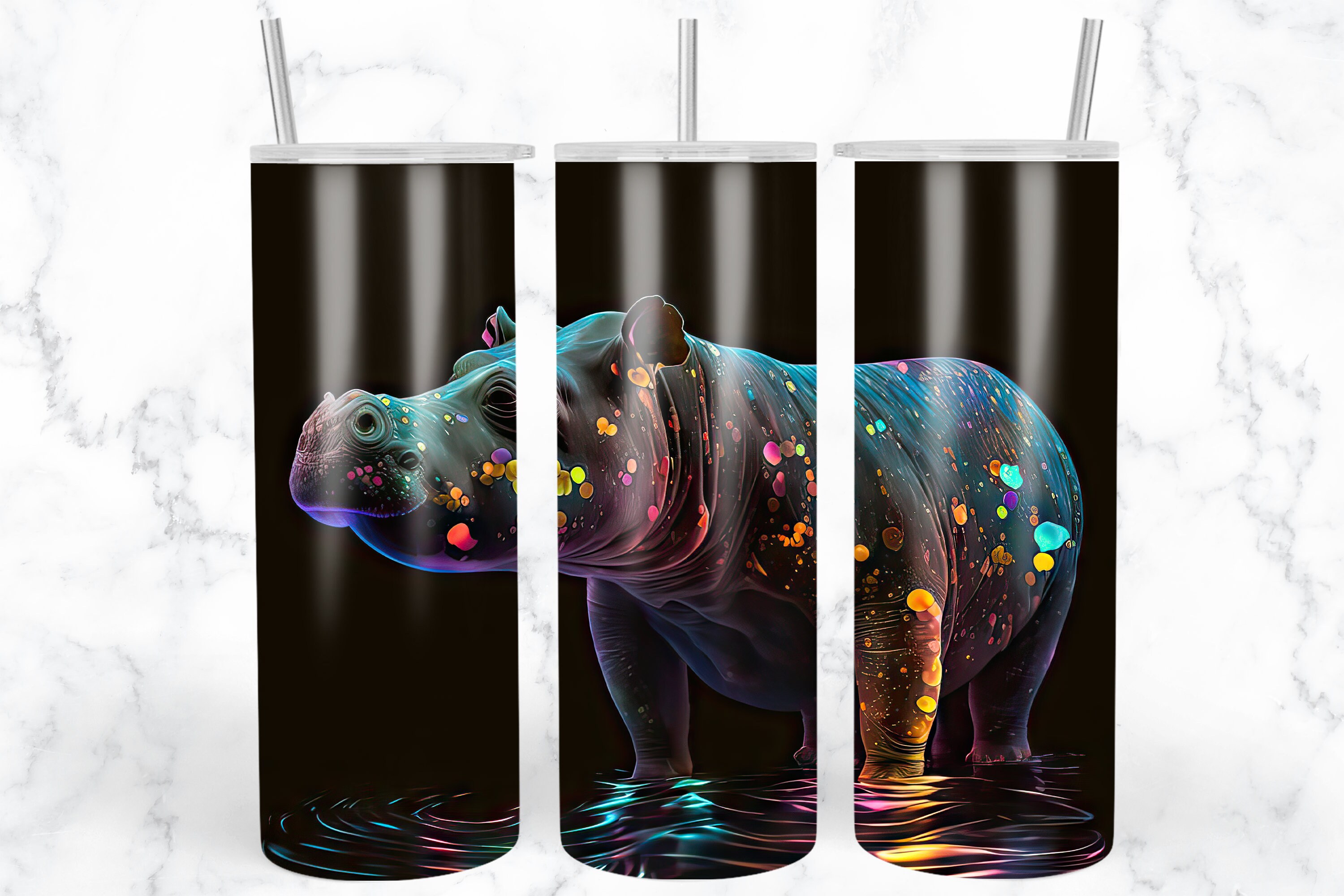Neon Hippo 20oz Skinny Tumbler Sublimation Design Template, Alcohol Ink  Digital Download Straight Tumbler, Nature Animal Tumbler 