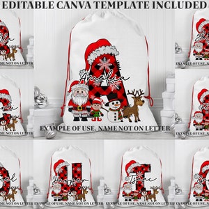Letras personalizadas de Natal, letras de rabisco de saco de Papai Noel, letras personalizadas para crianças com meias de Papai Noel, sacola de sublimação de Papai Noel, alfabeto de rabisco de Natal