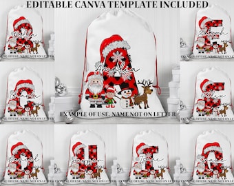 Letras de Navidad personalizadas para sacos de Papá Noel, letras personalizadas para medias de Papá Noel para niños, bolsa de sublimación de Papá Noel, alfabeto de Navidad con garabatos