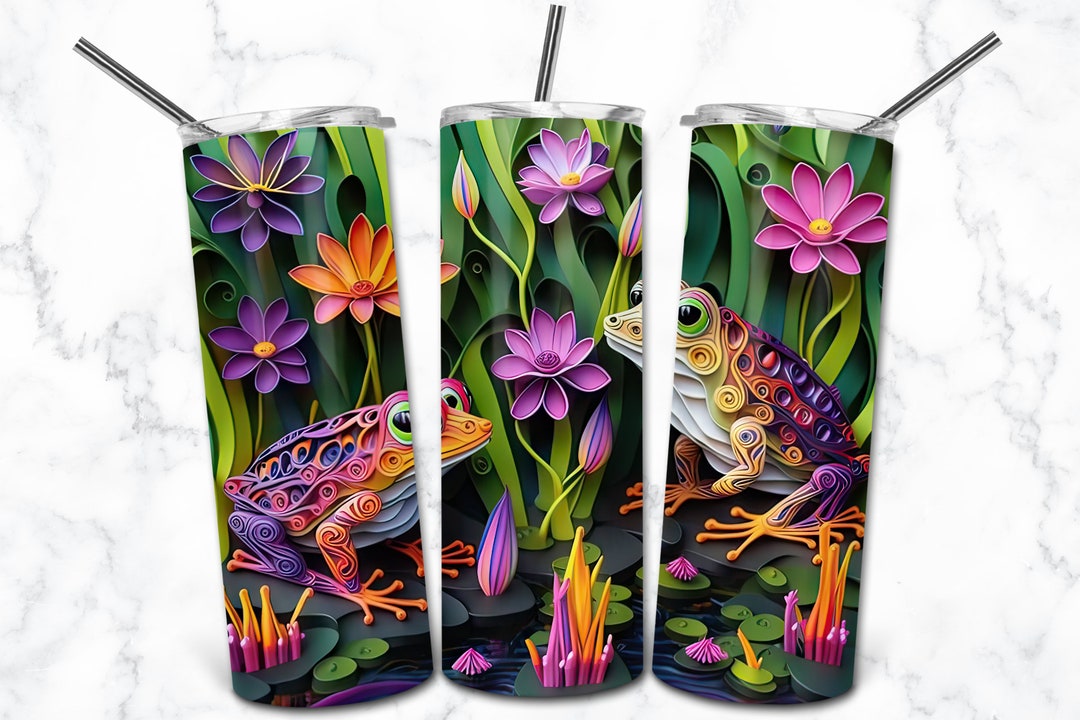 Frog Paper Quill 20oz Skinny Tumbler, 3D Flower Sublimation Design ...
