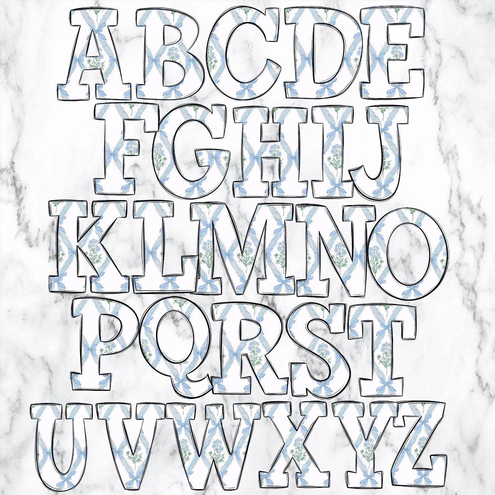 Grandmillenial Floral Letters Alphabet Alphabet Clipart Printable ...