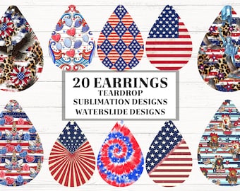 Patriotic Earring Teardrop sublimation bundle, Earring sublimate, TearDrop clipart, Earring png, Digital Earring, Earring Designs
