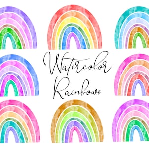 Rainbow Clip Art, Watercolor Rainbow, Hand Drawn Rainbow, Watercolor Clip Art, DIY Card Invitation, Digital Download,