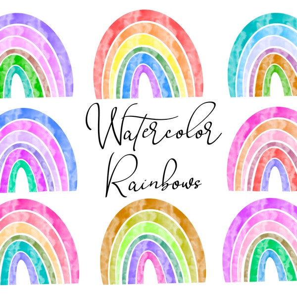 Rainbow Clip Art, Watercolor Rainbow, Hand Drawn Rainbow, Watercolor Clip Art, DIY Card Invitation, Digital Download,