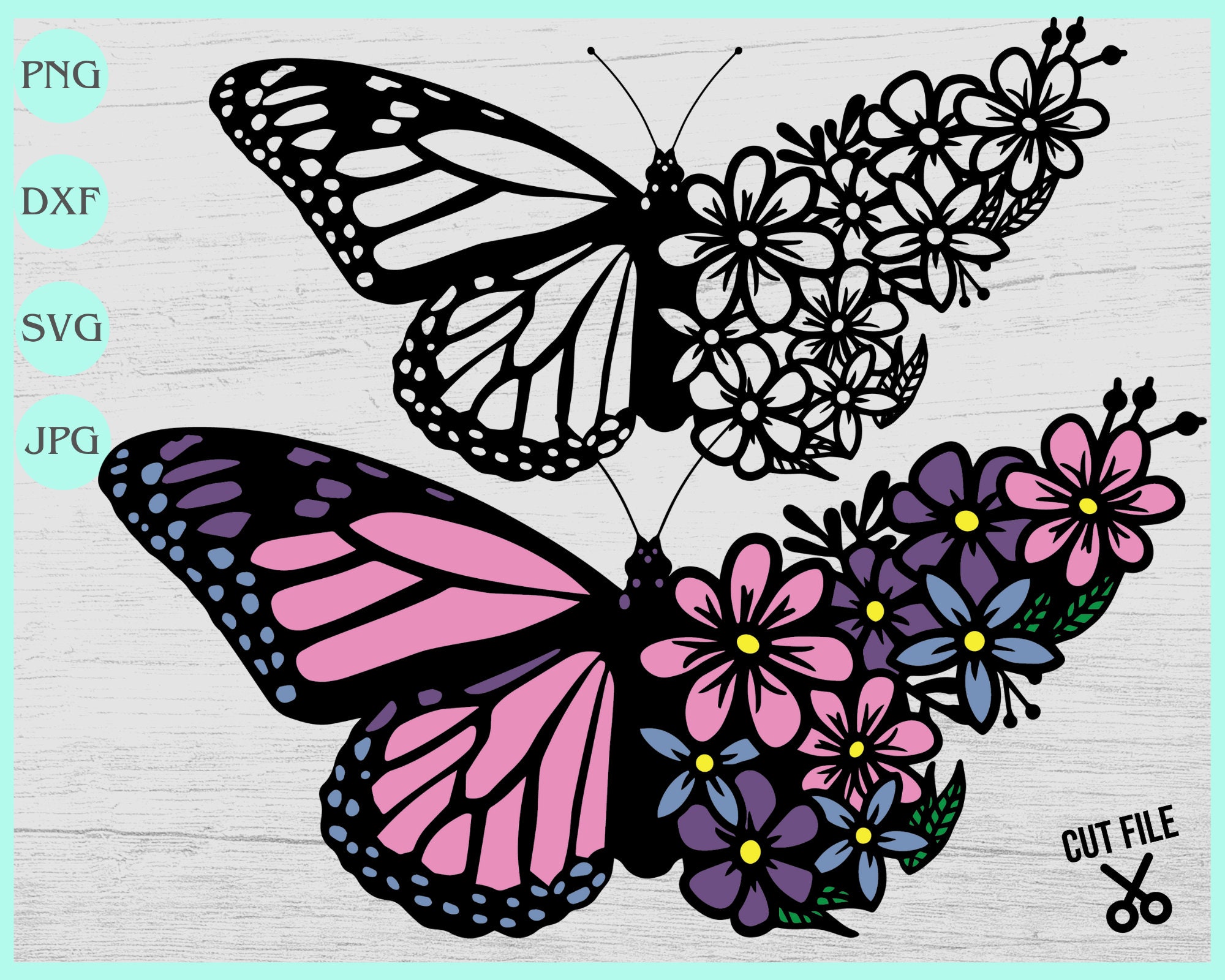 Butterfly svg Flower svg Floral Butterfly svg Layered Etsy