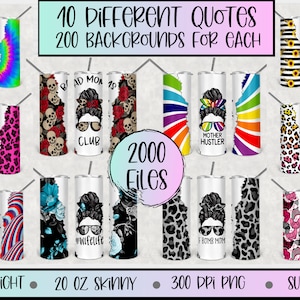 Pacote de designs de sublimação de copo de pão magro bagunçado de 20 onças, sublimação de copo de vida de mãe reta skinny de 20 onças, arquivos de sublimação de pão bagunçado