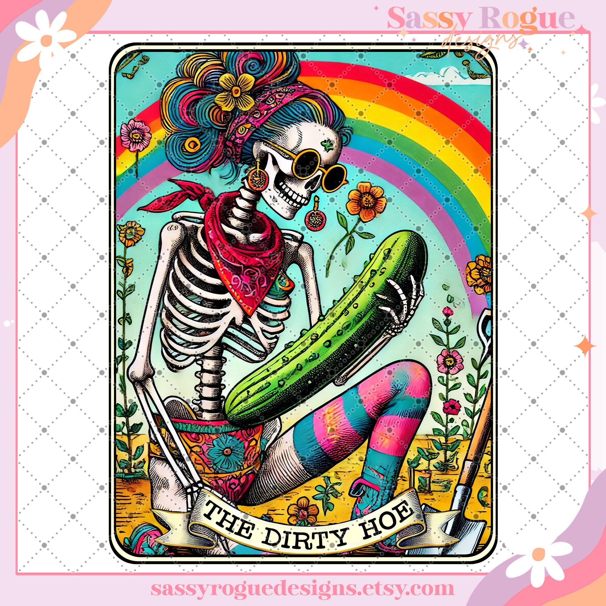 The Dirty Hoe Funny Tarot Card PNG, Sarcastic Sweary Skeleton