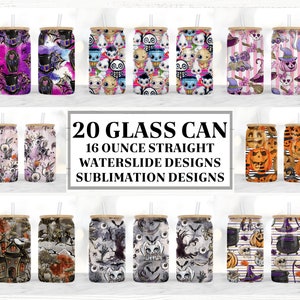 Halloween 16oz Glass Can Tumbler Sublimation Design Bundle, Glass Can Wrap png, Libbey Can Template, 16oz Libbey Wrap PNG.