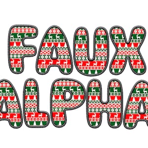 Weihnachten Faux Stickerei Letter Doodle Buchstaben, Classic Stitch Patch Alpha, Stoff Textur Kinder Buchstaben, Alphabet Sublimation