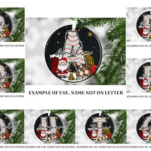 Modèle de sublimation PNG de lettres de Noël personnalisées rondes, sous-verre de lettre Doodle png, souvenir personnalisé, suspension ronde png