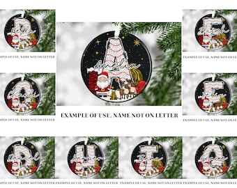 Custom Christmas Letters Round Ornament Bundle PNG Sublimation Template, Doodle Letter Coaster png, Personalise Memorial, Round Hanging png