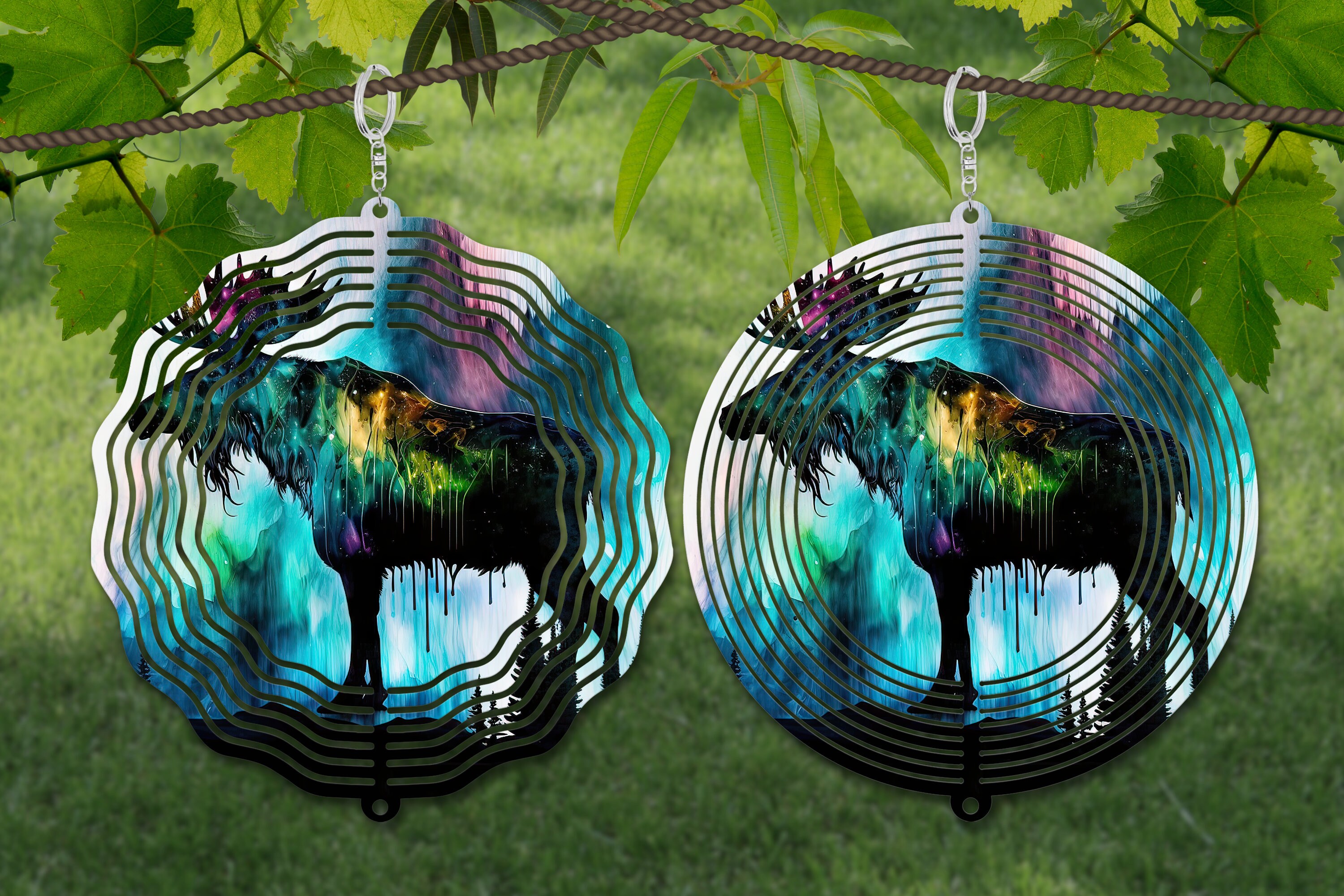 Moose Wind Spinner Watercolor Sublimation Design Template, Wind Spinner SVG, 10 inch Round Sublimation, Round Hanging Spinners png