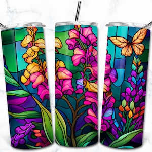 Snap Dragon Stained Glass 20oz Skinny Tumbler Sublimation Design Template, Digital Download, Flower Stained Glass, Floral Nature Tumbler