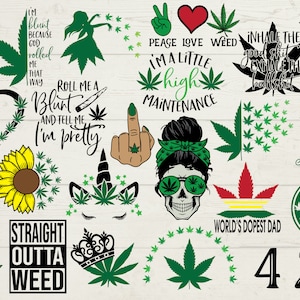 Paquete de svg de hierba, girasol de hierba svg, unicornio de hierba svg, cannibis svg, bandeja rodante svg, vida de mamá de hierba svg, cannabis svg, droga svg