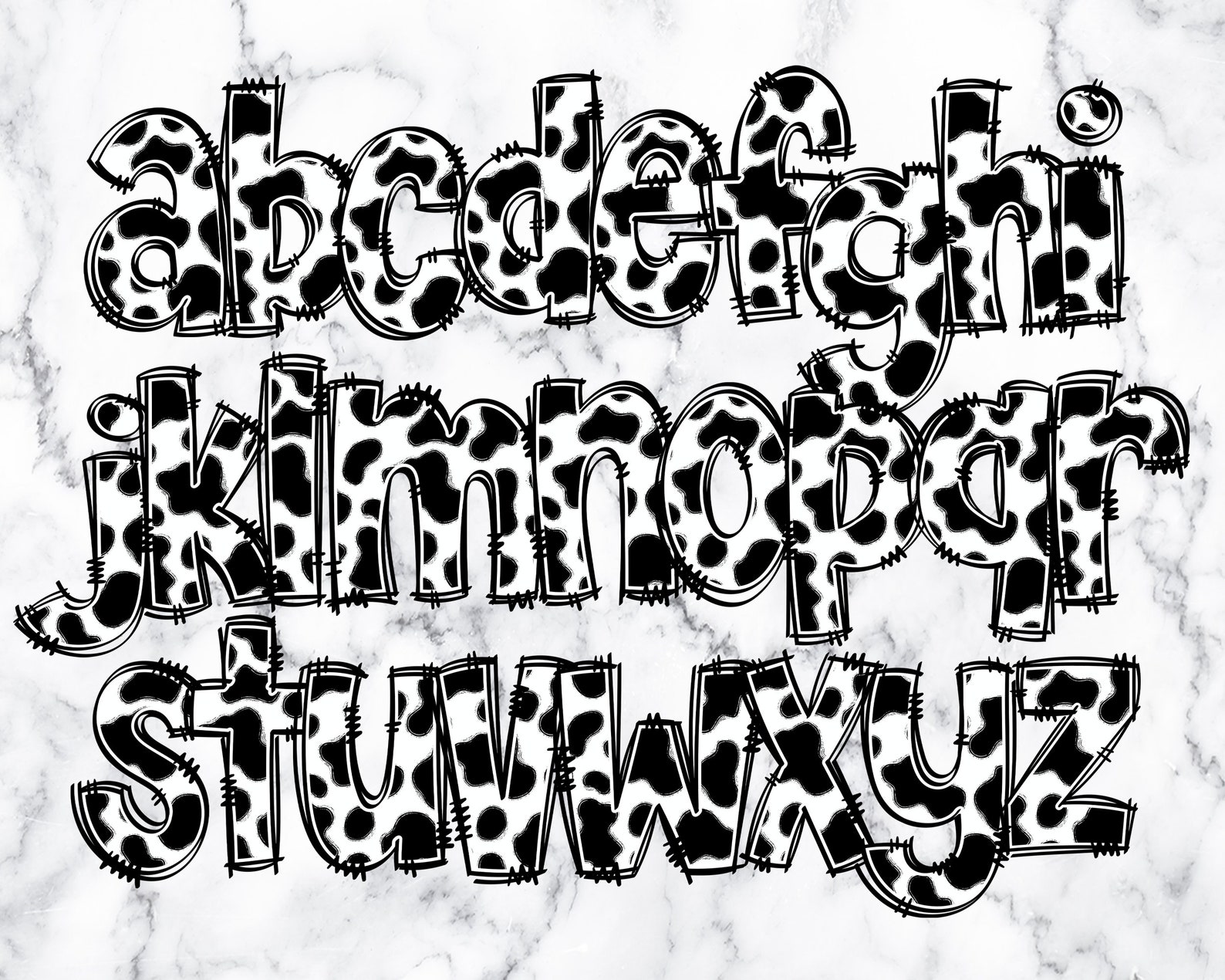 Cow Print Doodle Alphabet Letters PNG Bundle, Alphabet Clipart, Cow ...