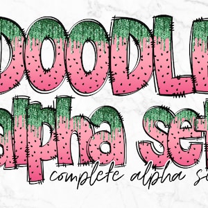 Pacote PNG de letras do alfabeto de melancia, clipart do alfabeto, doodle desenhado à mão de melancia, conjuntos alfa de sublimação PNG