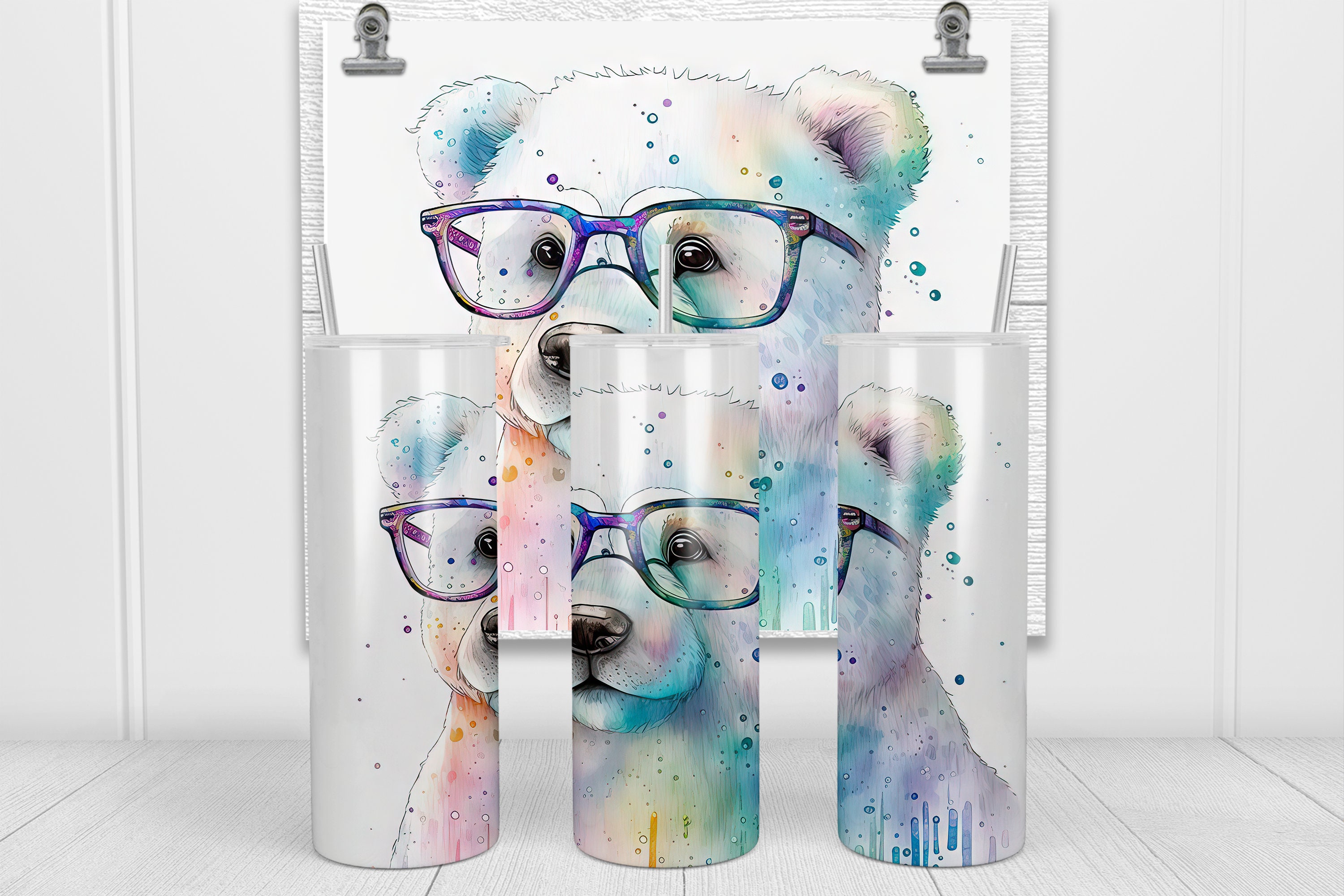 Polar Bear 20oz Skinny Tumbler Sublimation Design Templates, Cute ...