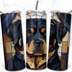 Rottweiler Vitrail 20oz Skinny Tumbler Sublimation Design Template, Téléchargement numérique, Vitrail Chien PNG, Pet Lovers Wrap