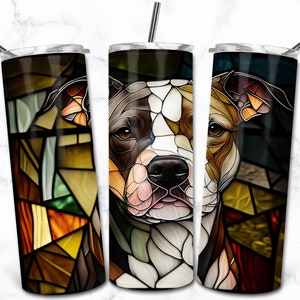 Pitbull Vitrail 20oz Skinny Tumbler Sublimation Design Template, Téléchargement numérique, Vitrail Chien PNG, Pet Lovers Wrap