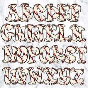 Sports Doodle Alphabet Letters PNG Bundle, Baseball Alphabet Clipart ...