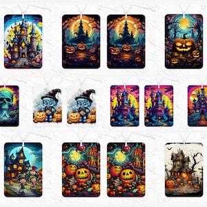 Diseño de sublimación de ambientadores de Halloween, Freshies de coches de terror, Monstruo espeluznante aterrador, Ambientador colgante Tobogán acuático nocturno de miedo