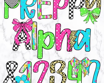 Bright Preppy Letters Alphabet PNG Alphabet Clipart Printable Alphabet Hand Drawn Doodle Bubble Letters Digital Alphabet Junk Journal Alpha