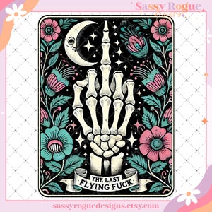 La última carta de tarot divertida de mierda voladora PNG, cráneo de esqueleto juramentado sarcástico, tarot de bruja sarcástica, png de moda, sarcasmo de humor adulto PNG