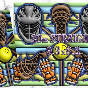 Lacrosse 3D Inflated 20oz Skinny Tumbler, 3D Bubble Puff Sublimation Design Templates, Paper Craft Tumbler Wrap PNG, 3D Effect Tumbler