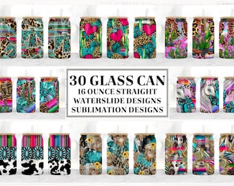 Western 16oz Glass Can Tumbler Sublimation Design Bundle, Glass Can Wrap png, Libbey Can Template, 16oz Libbey Wrap PNG.
