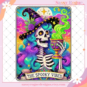 The Spooky Vibes Funny Tarot Card PNG, Sarcastic Sweary Skeleton Skull, Snarky Witchy Tarot, Trendy Sublimation PNG, Adult Humor Sarcasm PNG