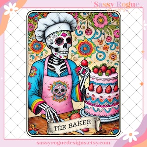 The Baker Funny Tarot Card PNG, Sarcastic Sweary Skeleton Skull, Snarky Witchy Tarot, Trendy Sublimation Png, Adult Humor Sarcasm PNG