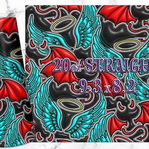 Angel Devil 3D opgeblazen 20oz mager Tumbler, 3D Bubble Puff sublimatie ontwerpsjablonen, papier ambachtelijke Tumbler Wrap PNG, 3D Effect Tumbler