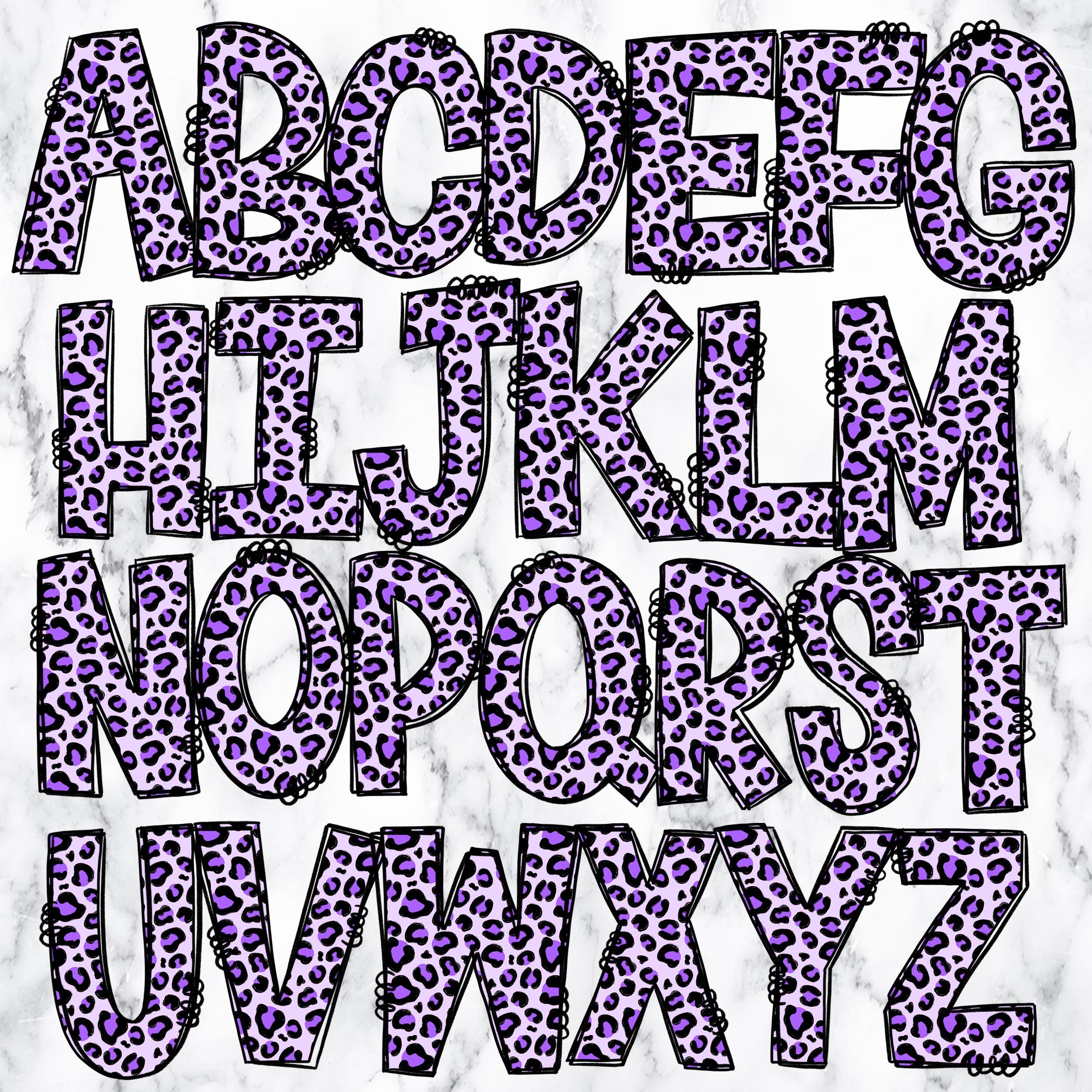 Leopard Doodle Letters Alphabet PNG Bundle, Alphabet Clipart, Cheetah ...