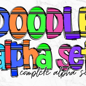 Pacote alfa de letras de doodle de giz de cera com envoltório de copo de 20 onças correspondente, copo magro de 20 onças, doodle desenhado à mão, conjunto alfa de sublimação