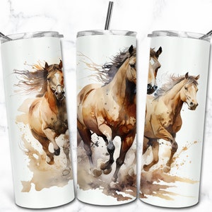 Pferd Aquarell 20 Unzen Skinny Becher Sublimation Design-Vorlagen, digitaler Download gerade Becher Wrap PNG, Natur Tier Becher
