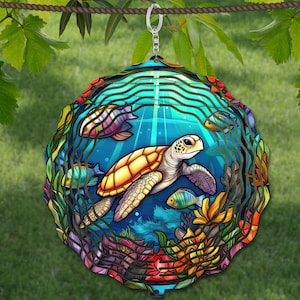 Meeresschildkröte Wind Spinner Glasmalerei Sublimation Design Vorlage, Wind Spinner PNG, 10 Zoll Runde Sublimation, runde hängende Spinner PNG,