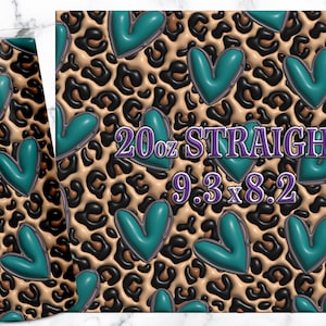 Puede incluir: Un vaso recto de 20 onzas con un diseño de estampado de leopardo marrón y turquesa. El vaso mide 9,3 pulgadas por 8,2 pulgadas.