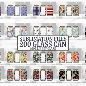 16oz Glass Can Tumbler Sublimation Design Bundle, Glass Can Wrap Png ...