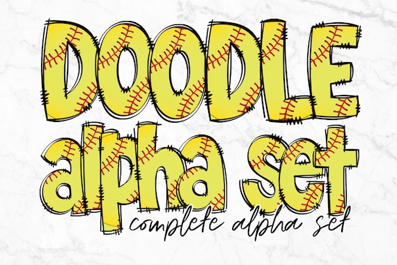 Softball Alphabet Letters PNG Bundle, Alphabet Clipart, Softball Hand Drawn Doodle, Sublimation Alpha Set Designs PNG