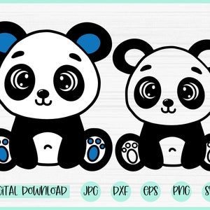 Panda SVG, Panda Clipart, Panda azul svg, arte de linha Panda, designs de sublimação de Panda, arquivos svg de decalque de copo, camafeu de silhueta