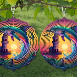 Dauphin vent Spinner aquarelle Sublimation Design modèle, vent Spinner SVG, sublimation ronde de 10 pouces, fileurs ronds suspendus png,