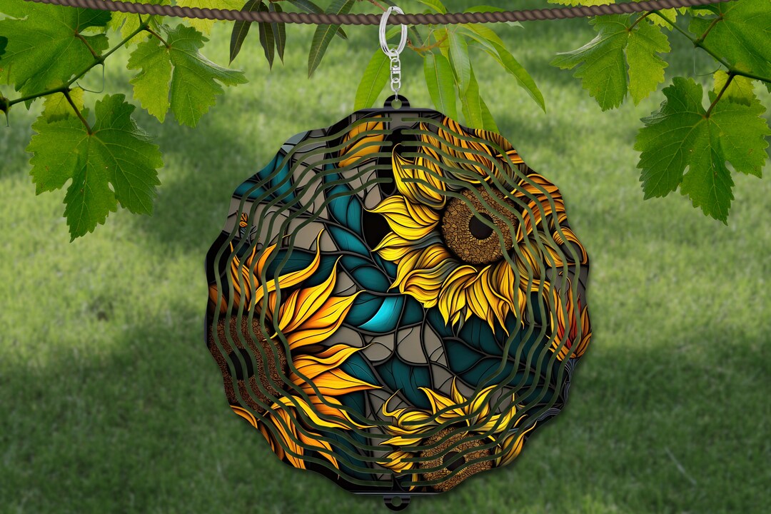 Sunflower Wind Spinner Stained Glass Sublimation Design Template, Wind ...