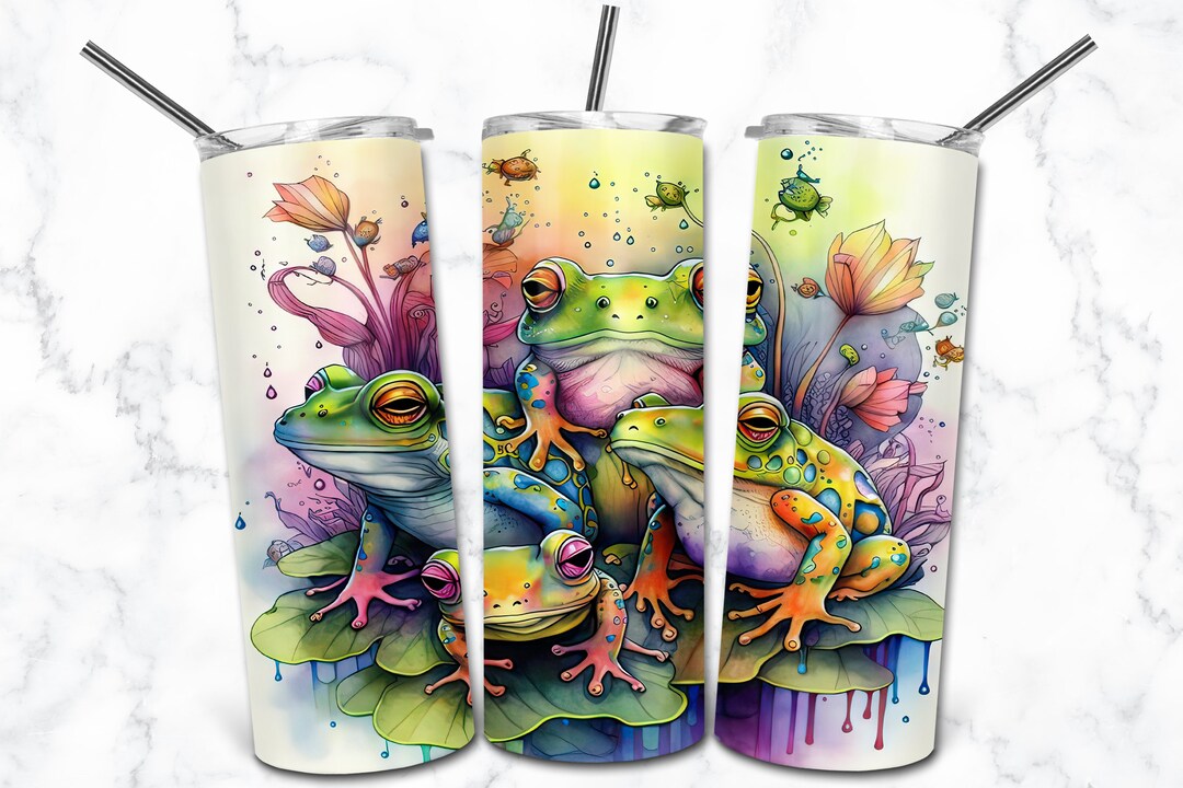 Frog Watercolor 20oz Skinny Tumbler Sublimation Design Templates ...